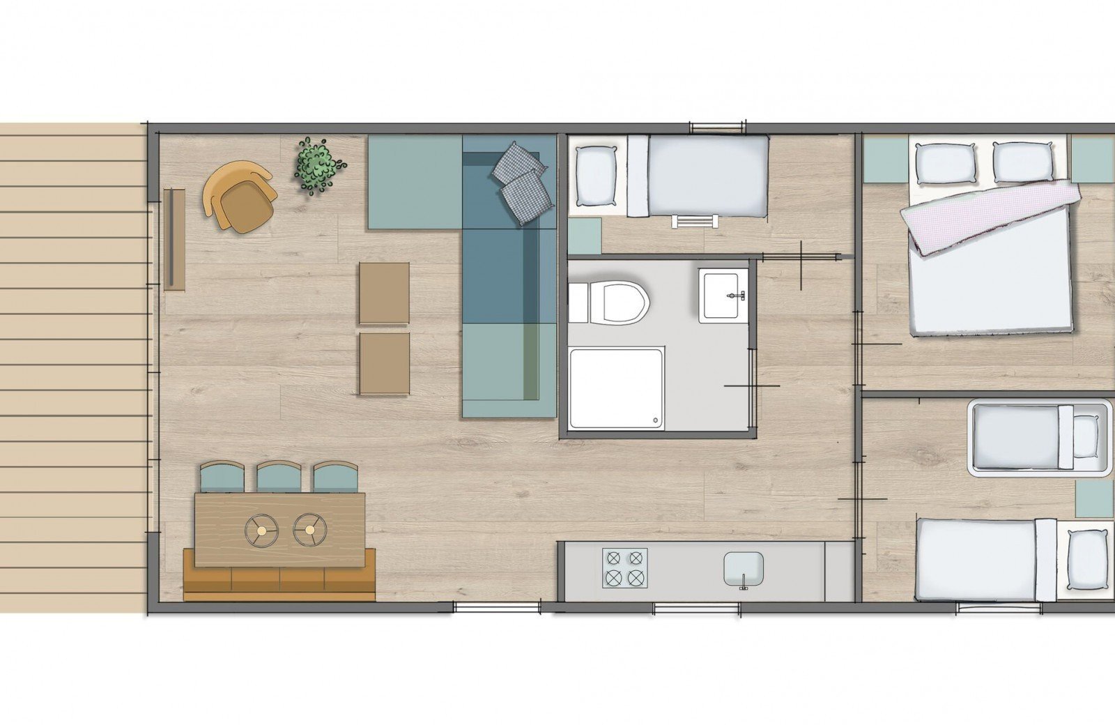 Plattegrond woezel en pip cottage 5 personen babybed